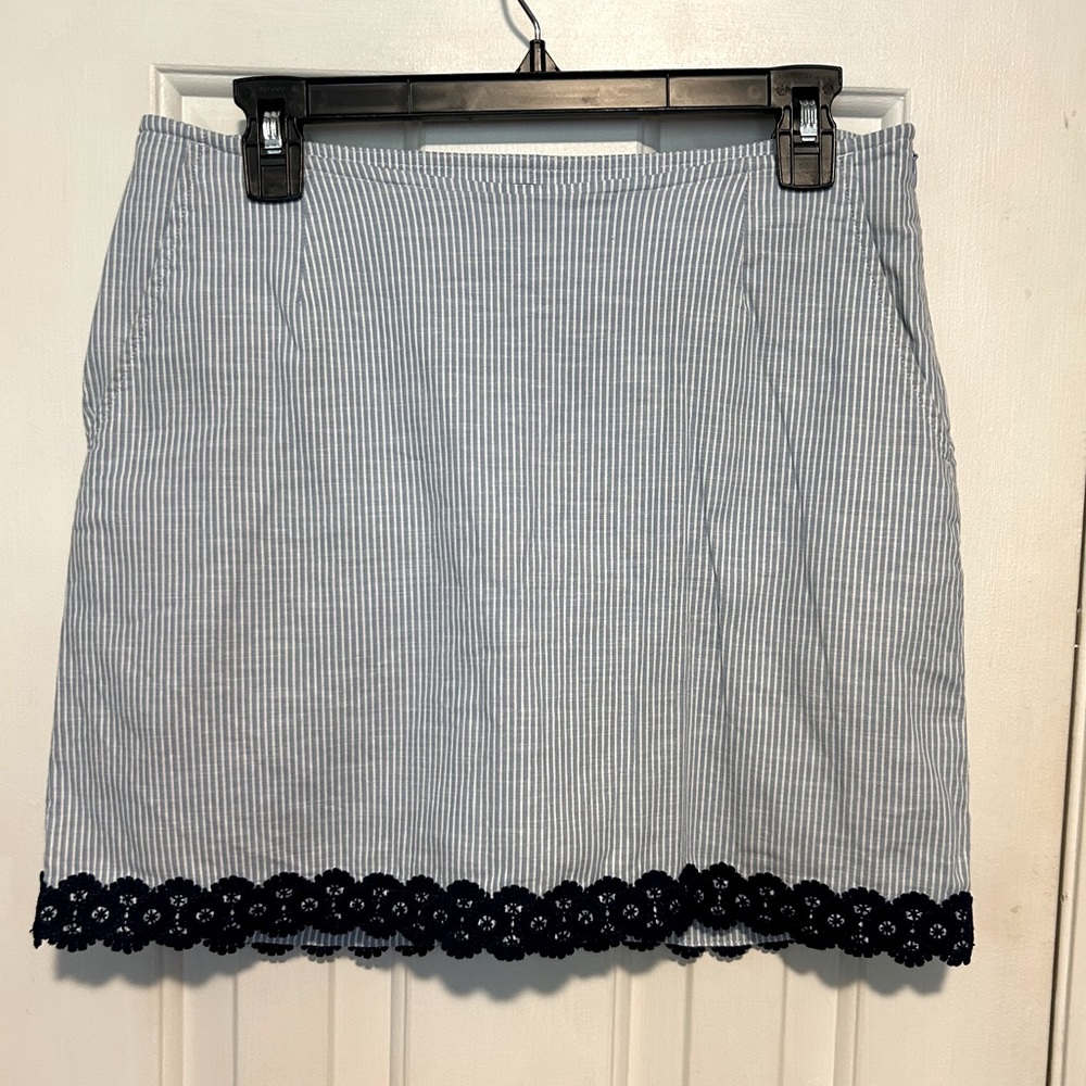 Striped Mini Skirt with Lace Trim - Blue/White